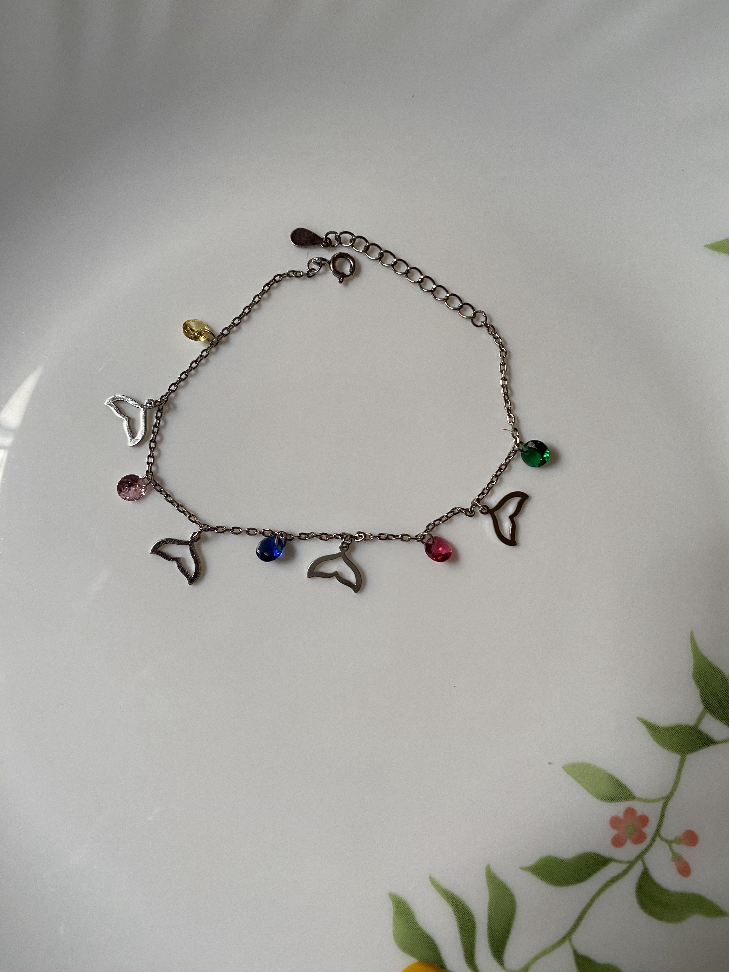 925 Sterling Silver Multicolor Charm Bracelet